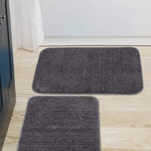 Solfru Microfiber Anti-Skid Bath Mat Pack of 2, Grey