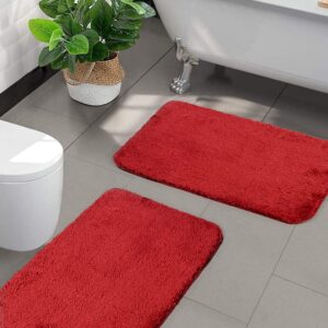 Solfru Microfiber Anti-Skid Bath Mat Pack of 2,Red