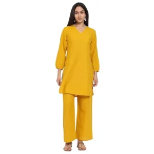 Yellow Women Plain Kurta and Pant Set