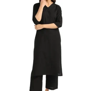 Black Women Plain Kurta and Pant Set