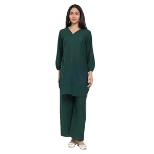 Green Women Plain Kurta and Pant Set