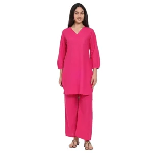 Pink  Women Plain Kurta and Pant Set