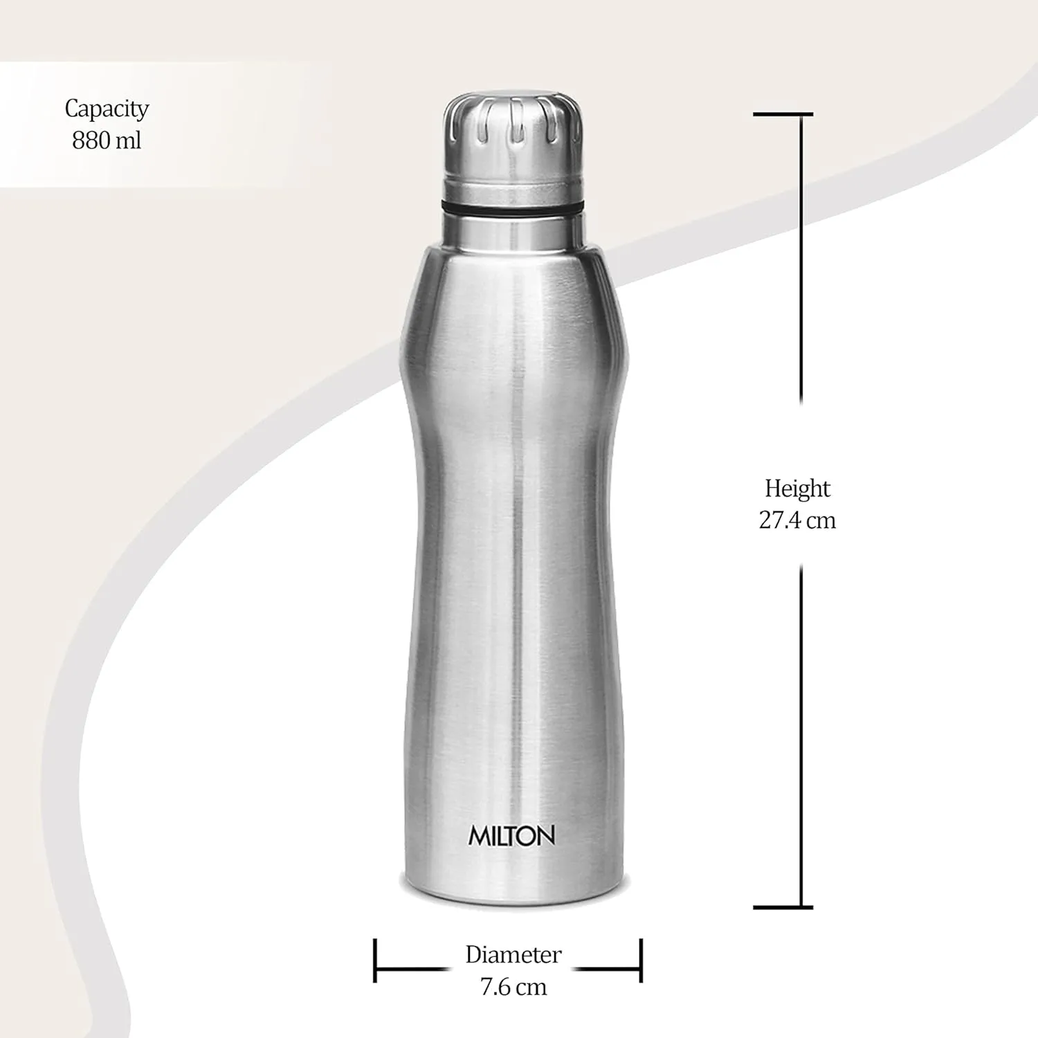 Milton Elate Stainless Steel 880 ML Bottle?(Pack of 3, Silver, Steel) - Image 2