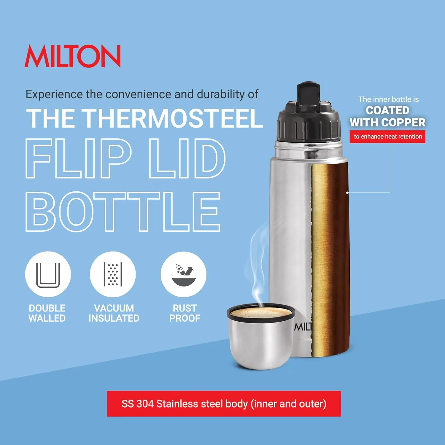 Milton Thermosteel 350 FLIP LID 350 ml Flask??(Pack of 1) - Image 3
