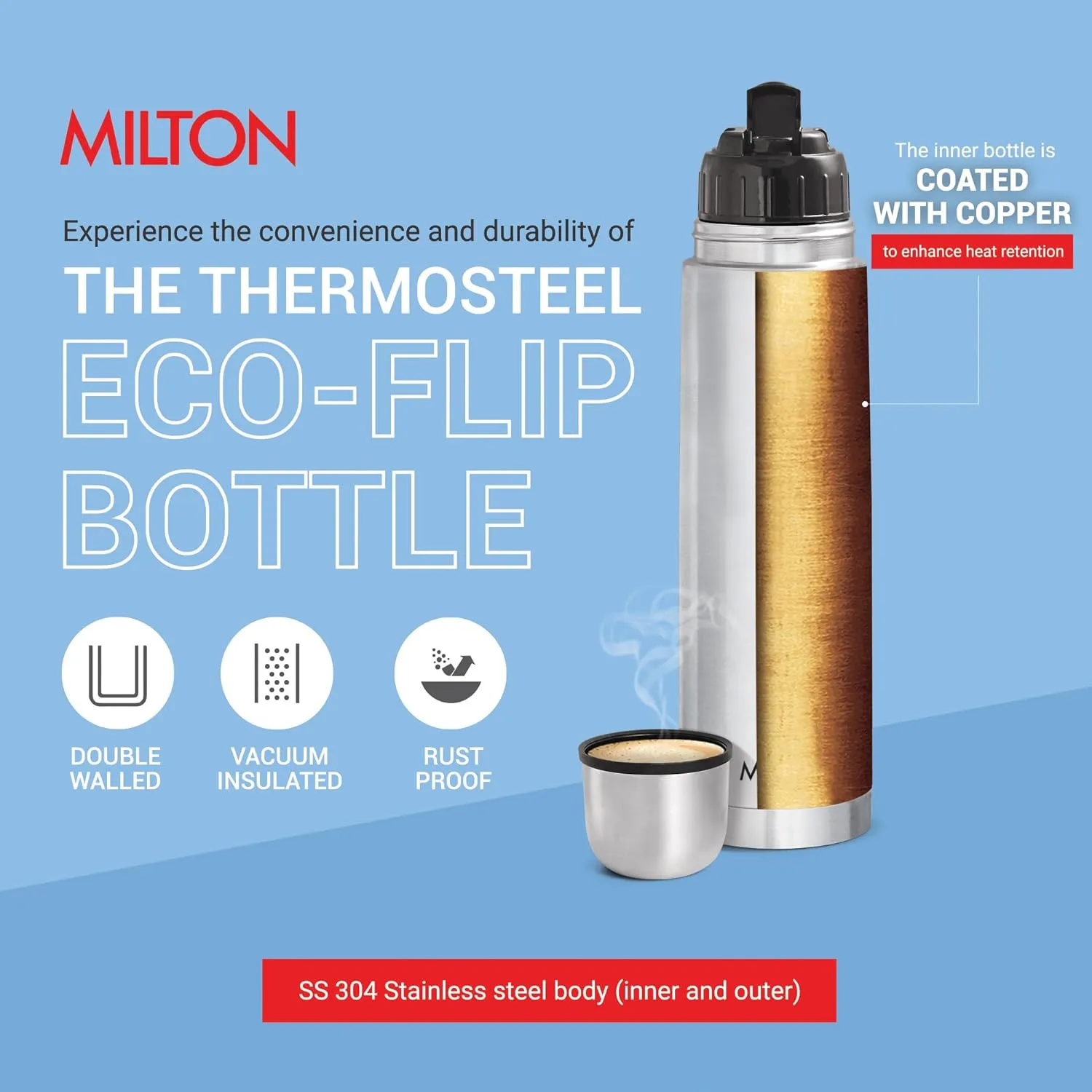 Milton Eco-Flip Thermosteel Bottle 1000 ml??(Pack of 1) - Image 2