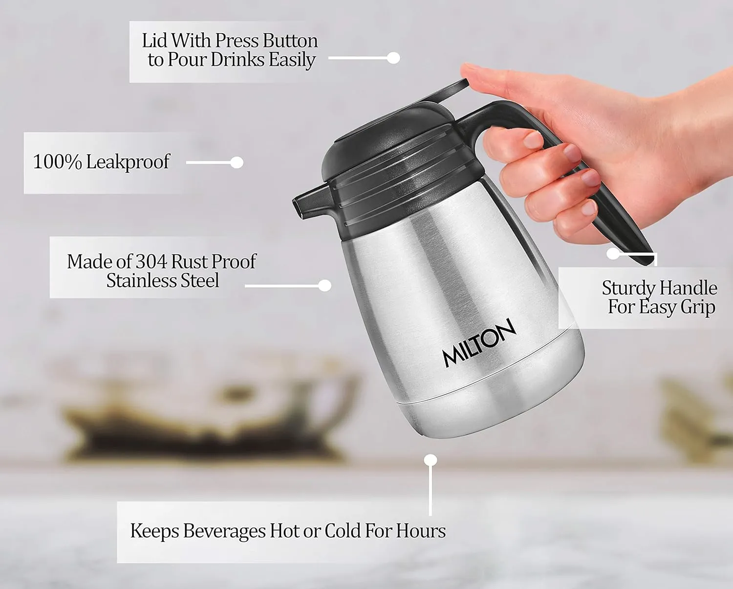Milton Thermosteel Carafe 1000 ml Flask (Pack of 1) - Image 3