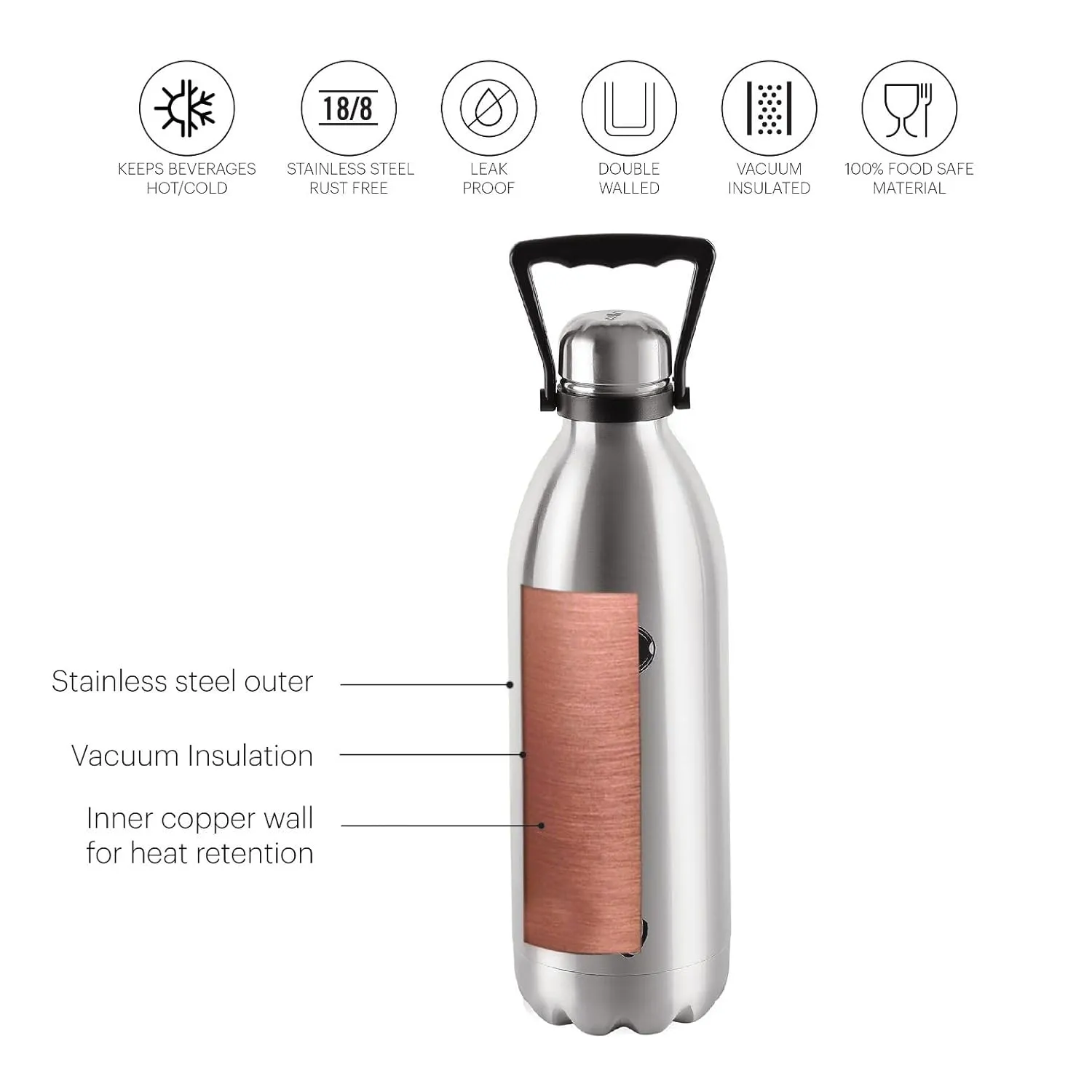 Cello Swift Stainless Steel Flask,1800ml - Image 2