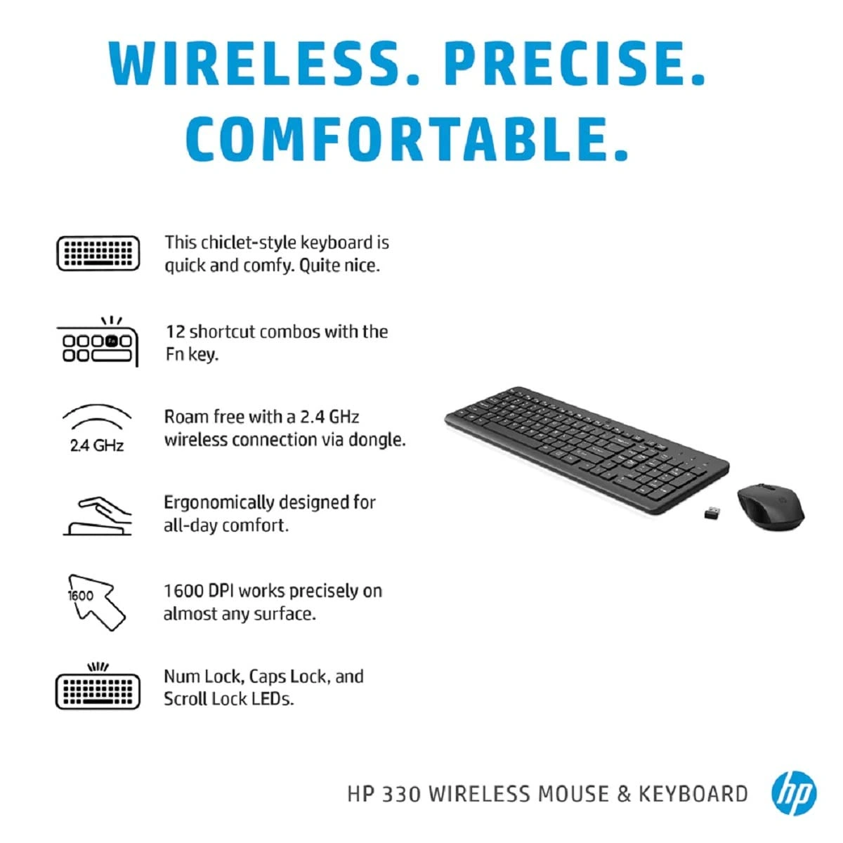 HP 330 1600 DPI Wireless Mouse & Keyboard Combo (Black) - Image 2