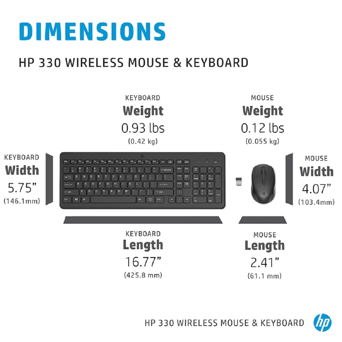 HP 330 1600 DPI Wireless Mouse & Keyboard Combo (Black) - Image 3