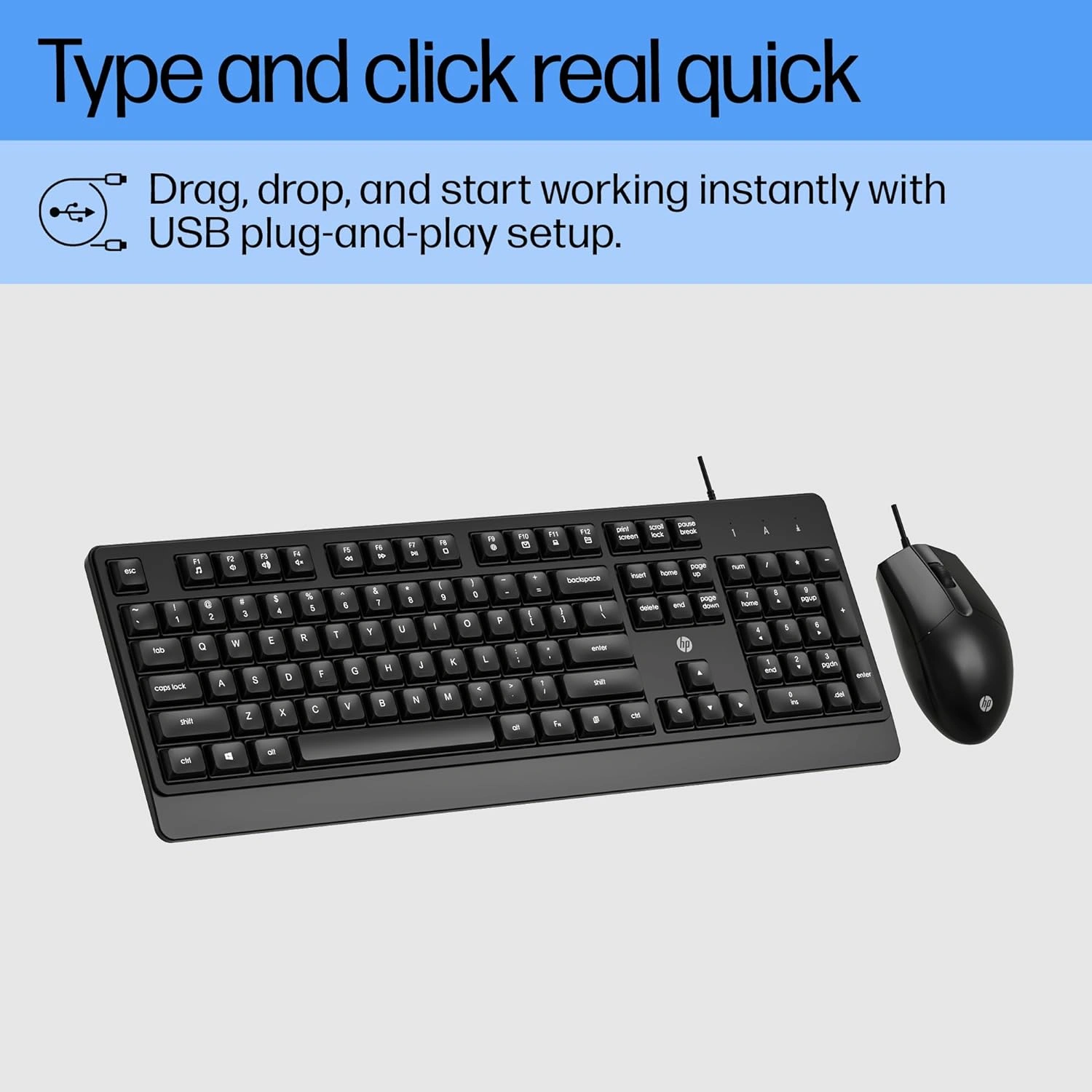 HP KM180 Keyboard & Mouse Wired USB Desktop Keyboard - Image 2