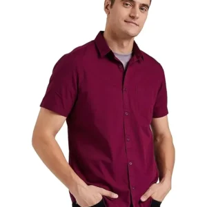 Maroon Men's Cotton Half Sleeve Shirt