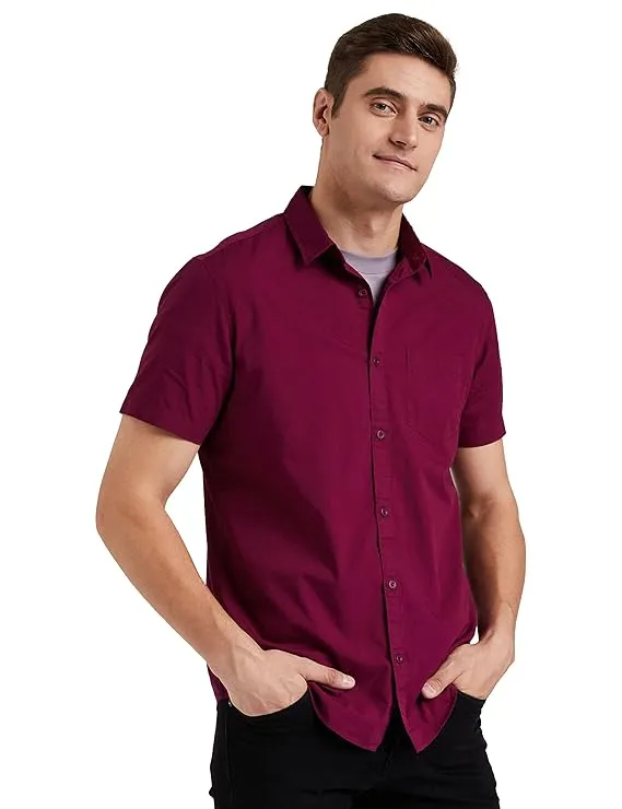 Maroon Men's Cotton Half Sleeve Shirt