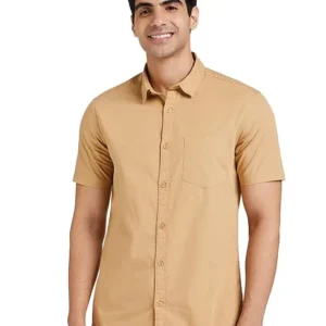 Beige Men's Cotton Half Sleeve Shirt