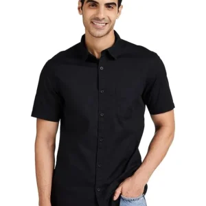 Black Men's Cotton Half Sleeve Shirt