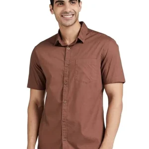 Brown Men's Cotton Half Sleeve Shirt