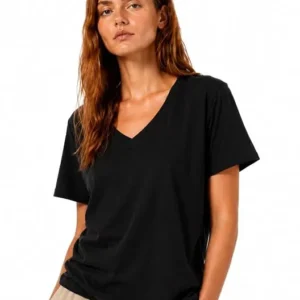 Black Women Cotton V Neck T-Shirt
