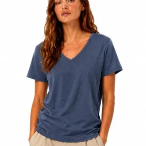 Navy Women Cotton V Neck T-Shirt