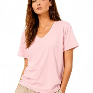 Pink Women Cotton V Neck T-Shirt