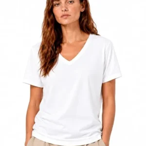 White Women Cotton V Neck T-Shirt
