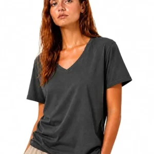 Grey Women Cotton V Neck T-Shirt