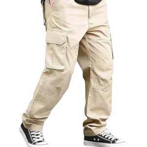 Beige Men Cotton Cargo Pant