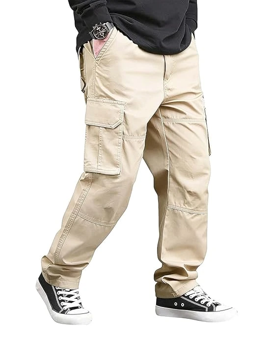 Beige Men Cotton Cargo Pant