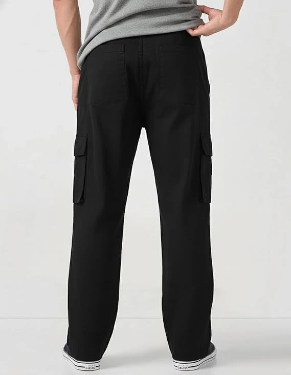 Black Men's Cotton Cargo Pants - Image 2