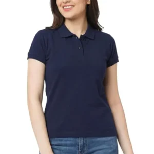 Navy Women Collar Neck T-Shirt Top