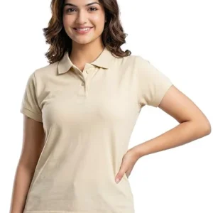 Beige Women Collar Neck T-Shirt Top