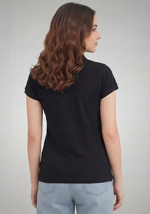 Classic Black Collar Neck T-Shirt Top - Image 2