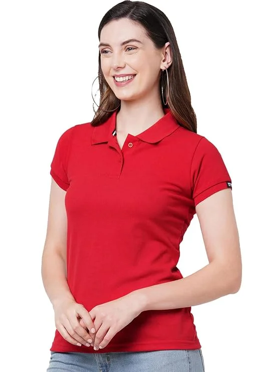 Red Women Collar Neck T-Shirt Top