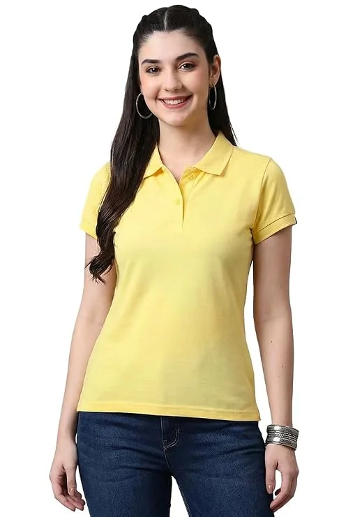 Yelllow Women Collar Neck T-Shirt Top