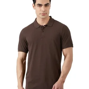 Brown Men Cotton Collar Tshirts