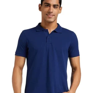 Blue Men Cotton Collar Tshirts