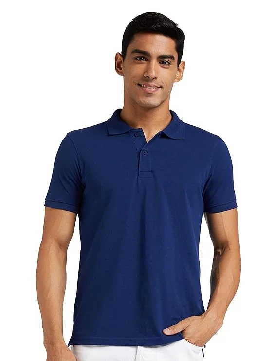 Blue Men Cotton Collar Tshirts