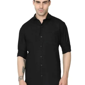 Black Men's Cotton Casual Regular Fit Shirt