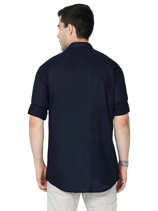 Navy Men's Cotton Casual Regular Fit Shirt - Image 2
