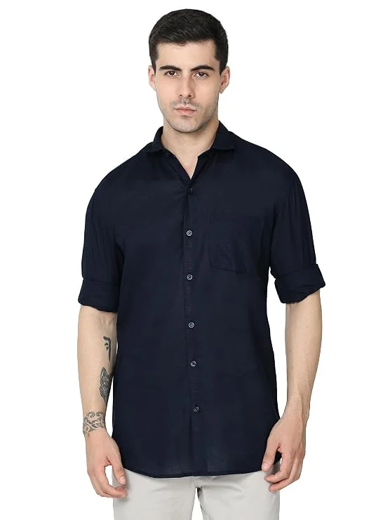 Navy Men's Cotton Casual Regular Fit Shirt