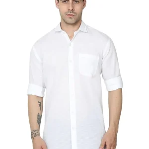 White Men's Cotton Casual Regular Fit Shirt