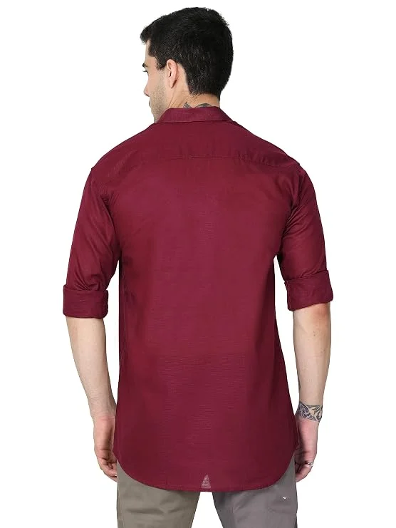 Maroon Men's Cotton Casual Regular Fit Shirt - Image 2